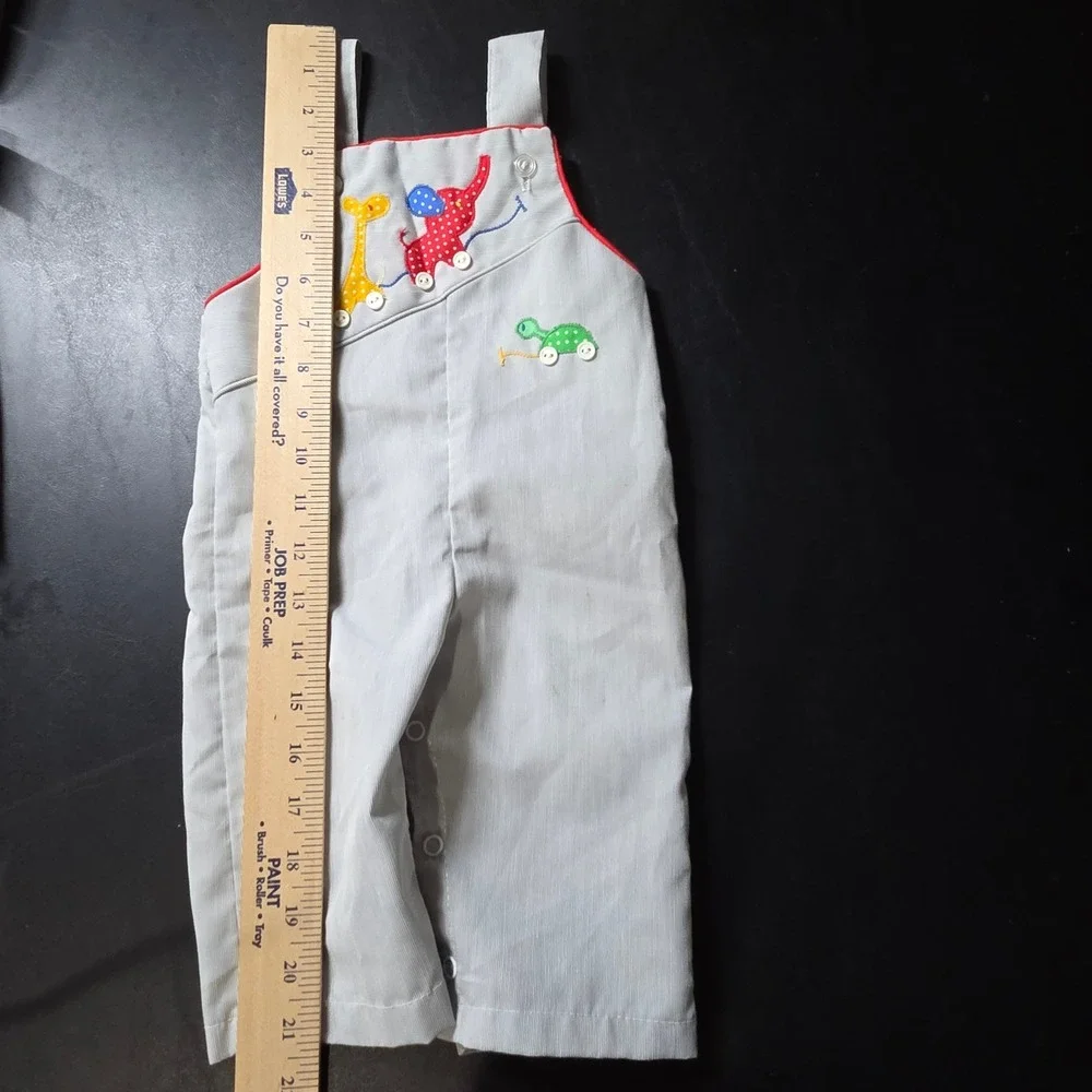 Trotter Street Vintage Overalls Set Kids 6M Blue White Good Animal Applique